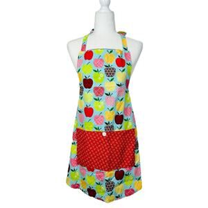 Handmade Reversible  Apple Print Apron Tie Straps Vintage One Size Farmhouse